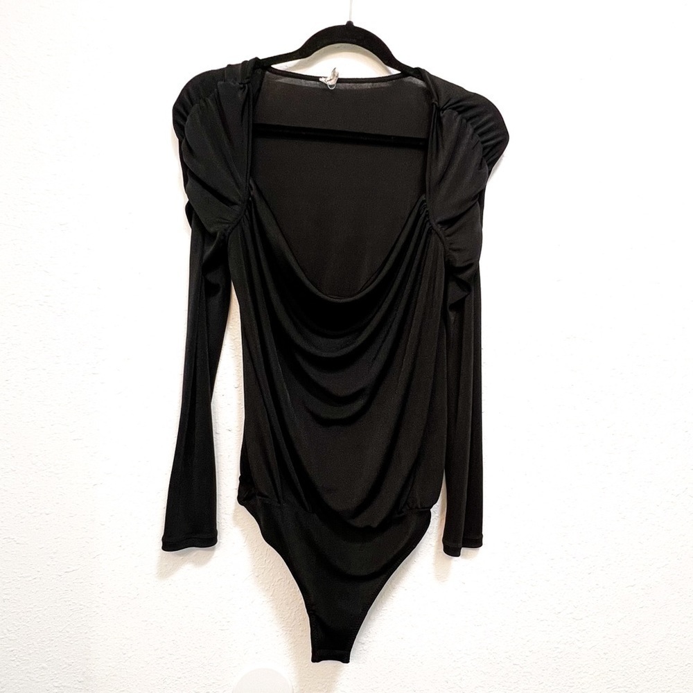 Free People black bodysuit Intimately long sleeve drape neckline bodysuit Size S